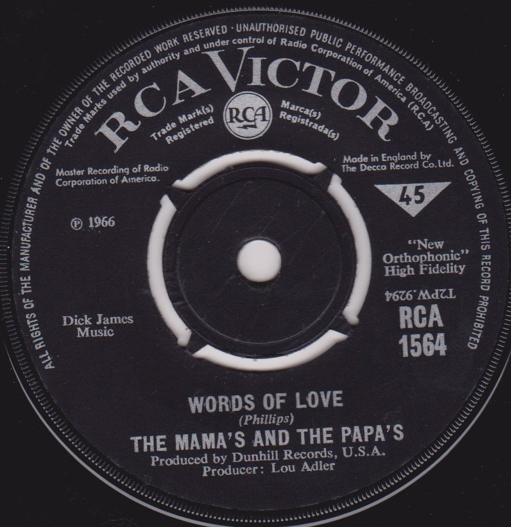 The Mamas & The Papas ‎– Words Of Love (RCA 1966) 7" vinyl single VG/-