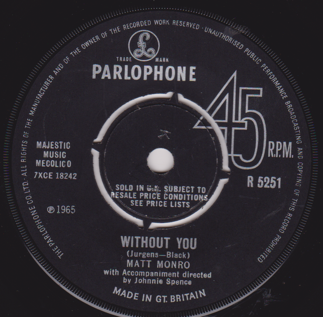 Parlophone 45 RPM record label from 1965 with text and branding.
