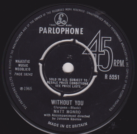 Parlophone 45 RPM record label from 1965 with text and branding.