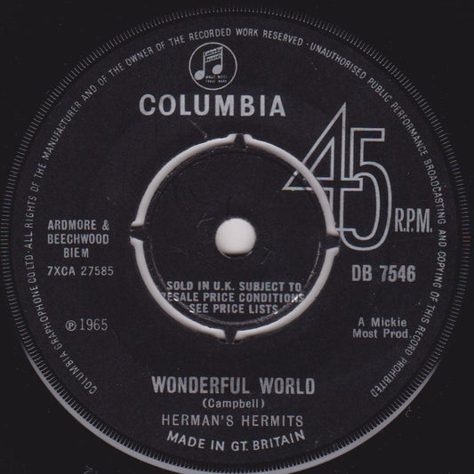 Herman's Hermits - Wonderful World (Columbia 1965) 7" vinyl single G+/-