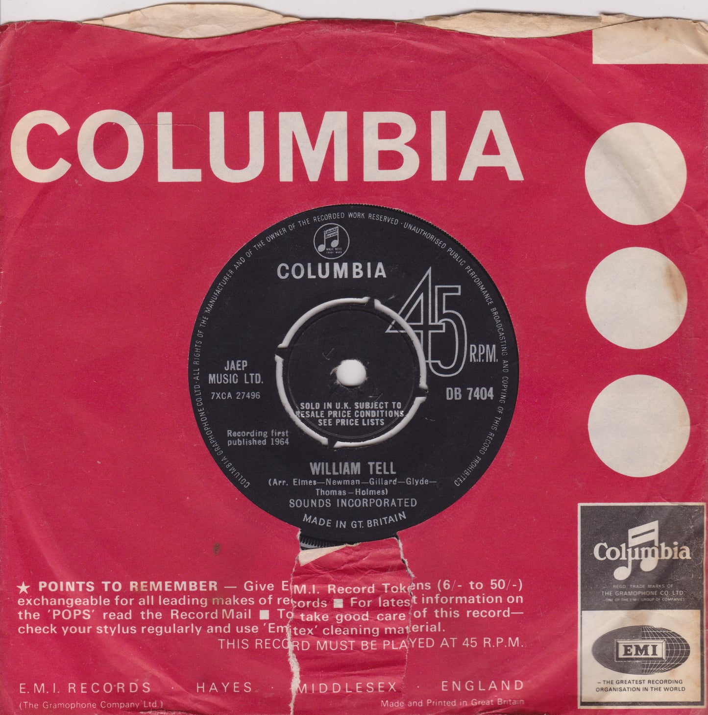 Vintage Columbia record cover with a red background
