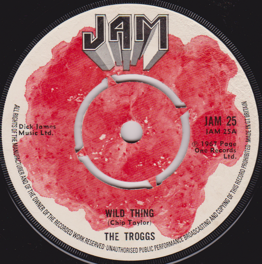 Record label for 'Wild Thing' by The Troggs with red center and white text