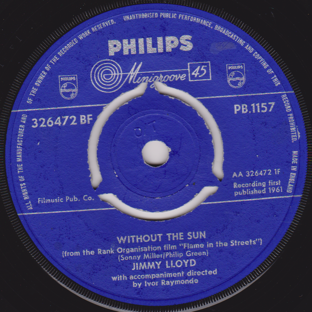 Jimmy Lloyd – Without The Sun (Philips 1961) 7" vinyl single VG/-