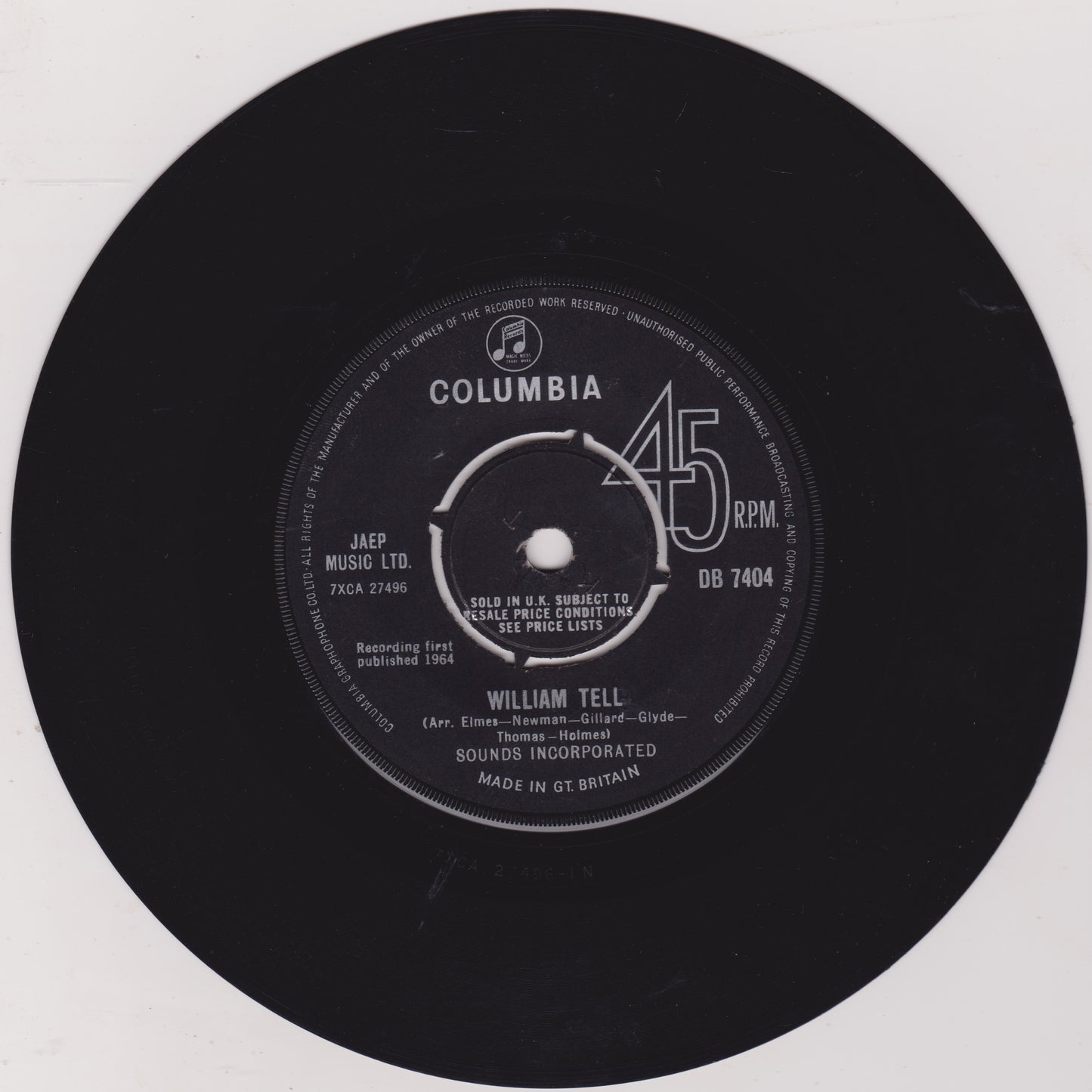 Black vinyl record with Columbia label on a white background
