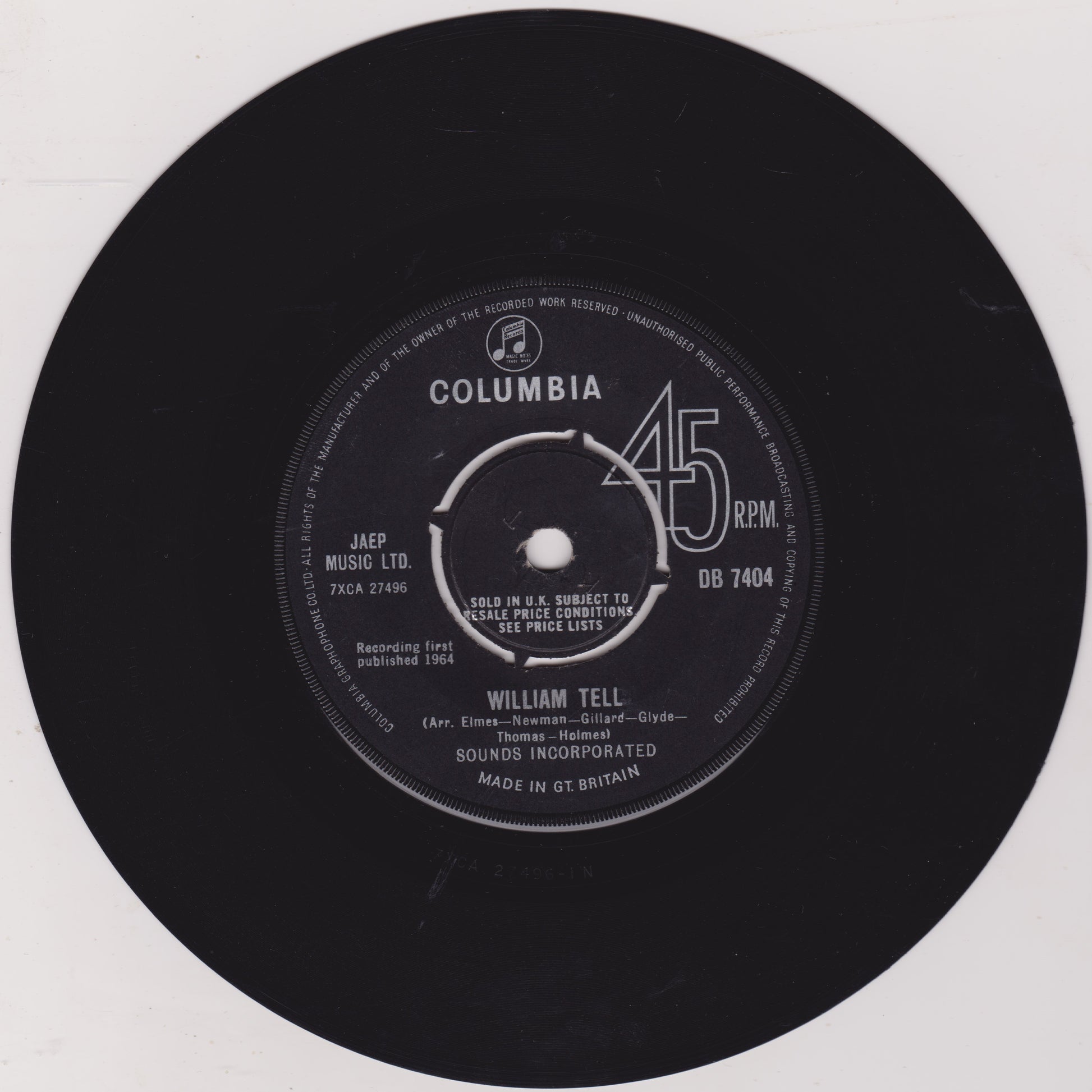 Black vinyl record with Columbia label on a white background