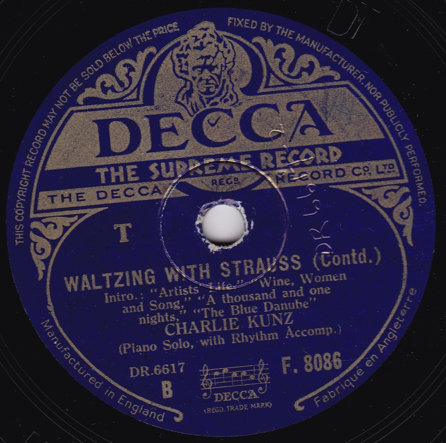 Charlie Kunz – Waltzing With Strauss (Decca 1941) 10" shellac VG/-