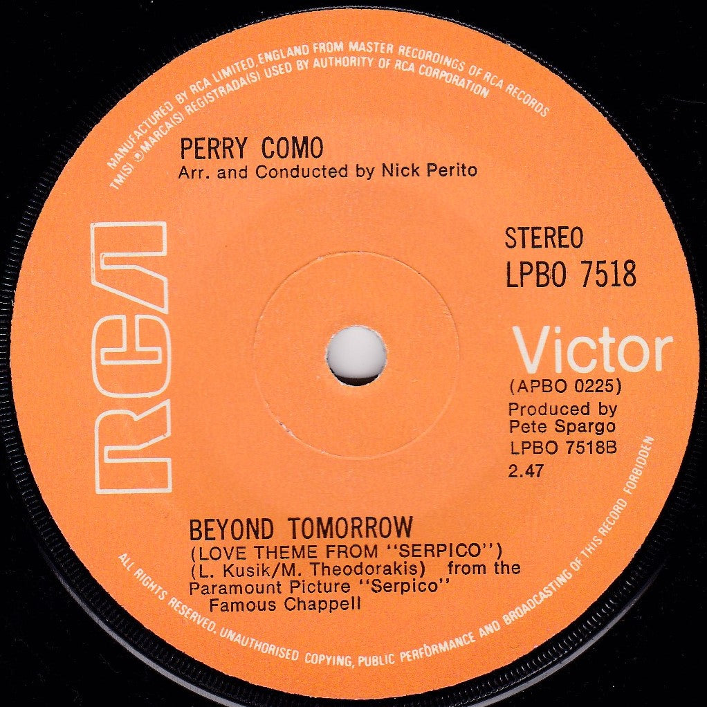 Perry Como – I Want To Give (RCA 1974) 7" vinyl single VG/-