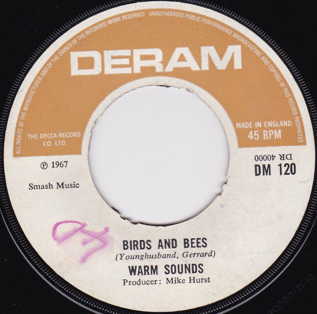 Warm Sounds ‎– Birds And Bees (Deram 1967) 7" vinyl single G+/- jukebox centre