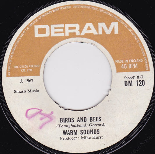 Warm Sounds ‎– Birds And Bees (Deram 1967) 7" vinyl single G+/- jukebox centre