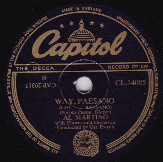 Al Martino ‎– Way, Paesano / Melancholy Serenade (Capitol 1954) 10" shellac VG/-