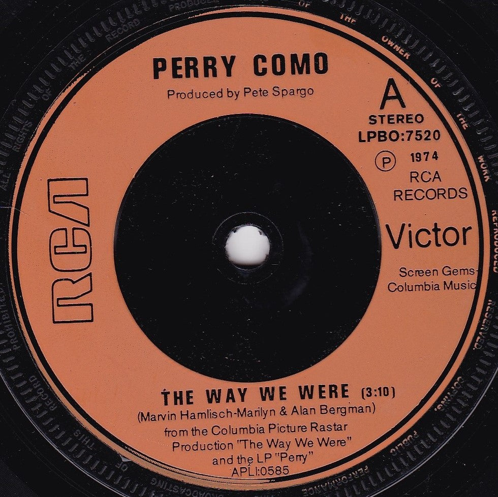 Perry Como - The Way We Were (RCA 1974) 7" vinyl single VG/VG