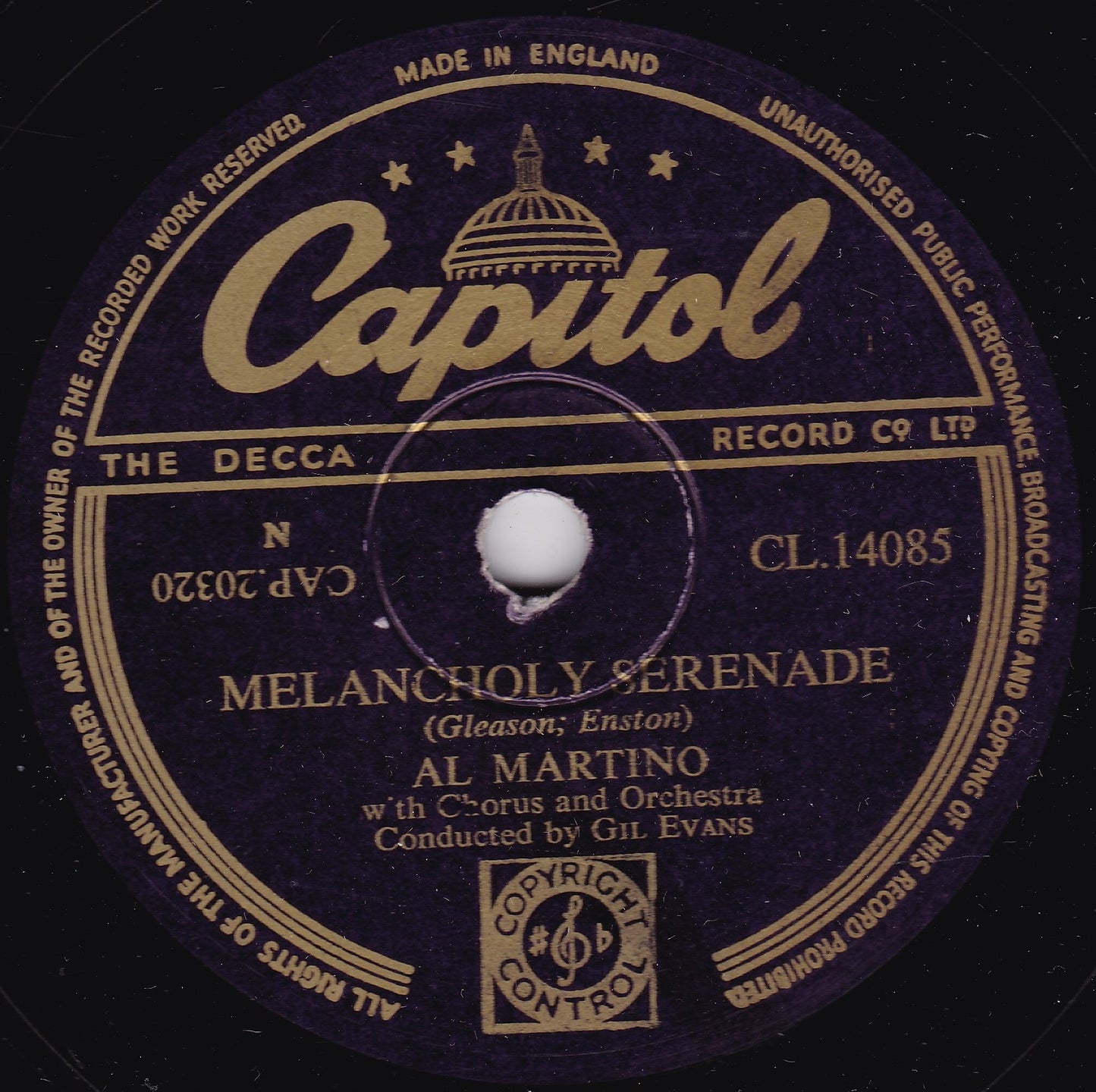 Al Martino ‎– Way, Paesano / Melancholy Serenade (Capitol 1954) 10" shellac VG/-