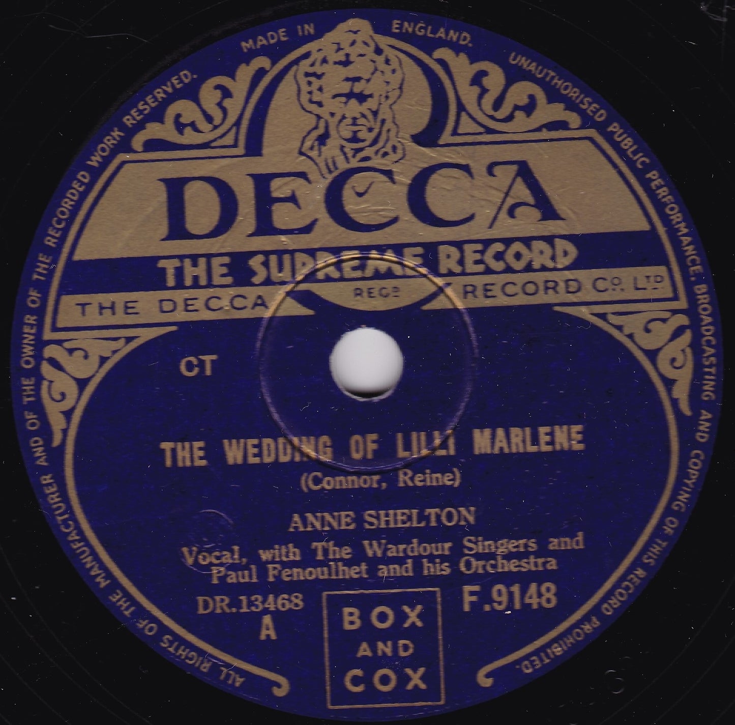 Anne Shelton – The Wedding Of Lilli Marlene (Decca 1949) 10" shellac VG/-