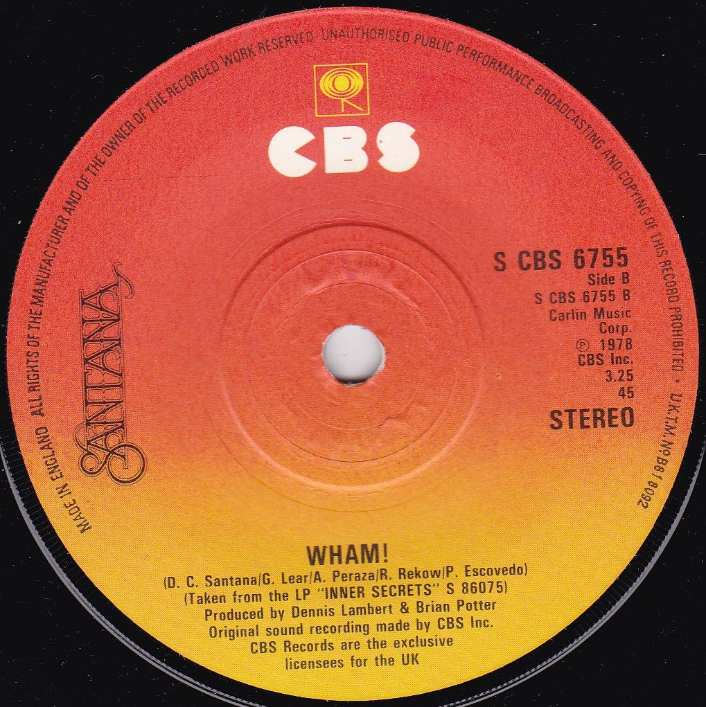 Santana – Well All Right (CBS, 1978) 7" vinyl single VG/-