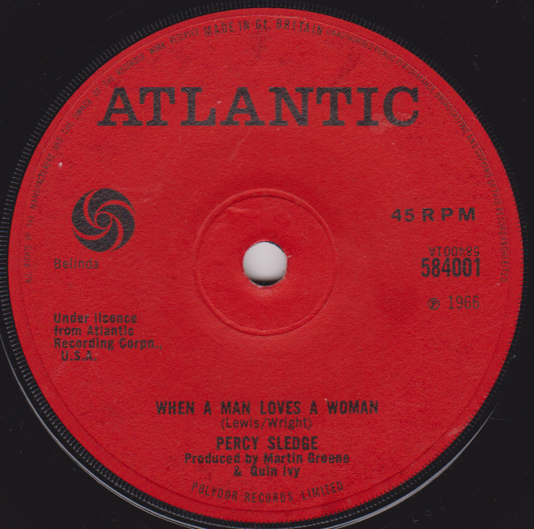 Red vinyl record label with 'Atlantic' branding and song details.
