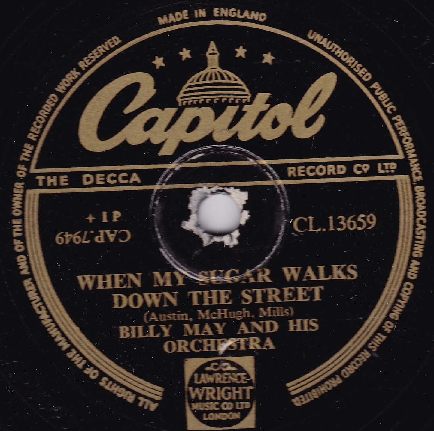 Billy May & His Orchestra ‎– When My Sugar Walks Down The Street 10" shellac VG