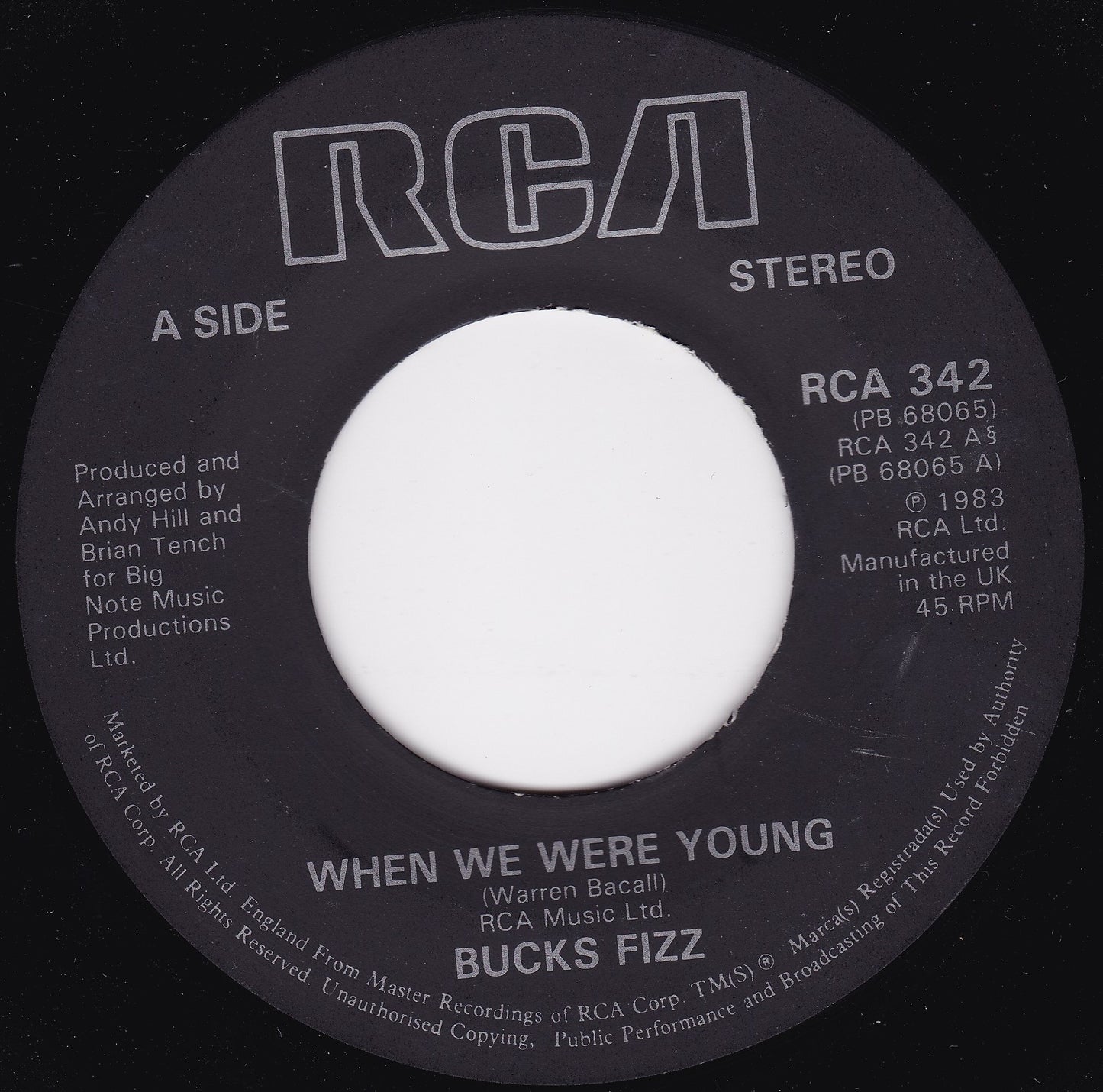 Bucks Fizz - When We Were Young (RCA, 1983) 7" vinyl single VG/- jukebox