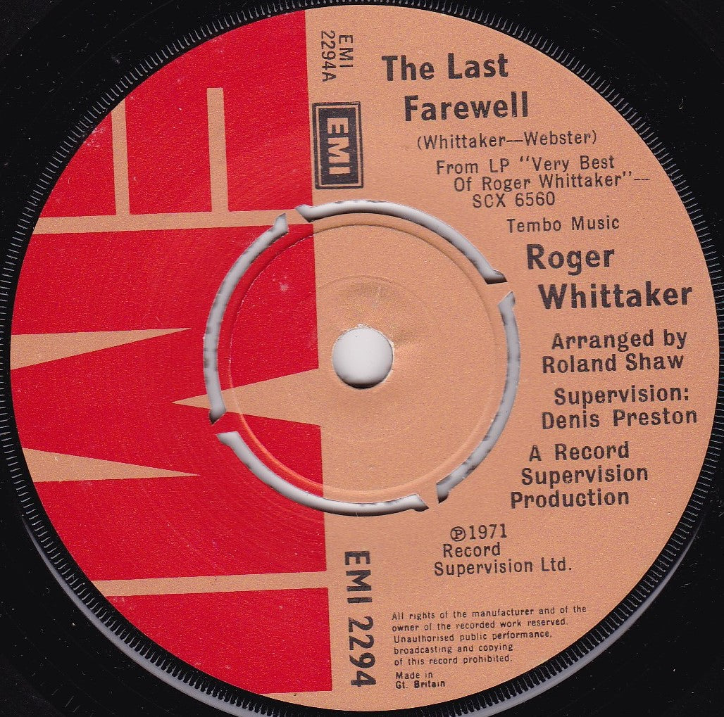 Roger Whittaker ‎– The Last Farewell (EMI 1975) 7" vinyl single VG/-