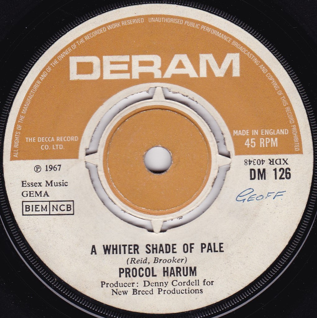 Procol Harum ‎– A Whiter Shade Of Pale (Deram 1967) 7" vinyl single VG/-