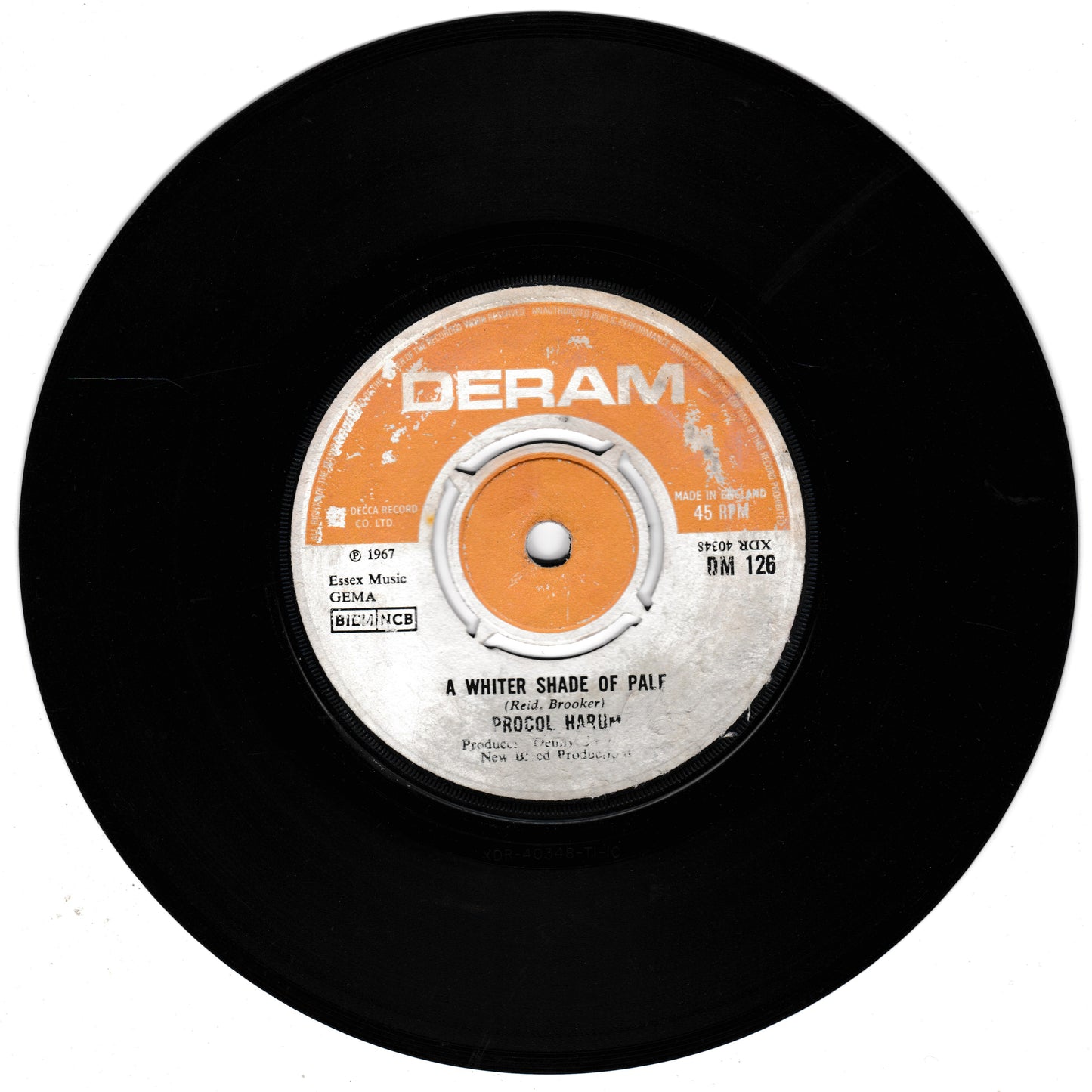 Vinyl record with a white label featuring 'DERAM' on a black background