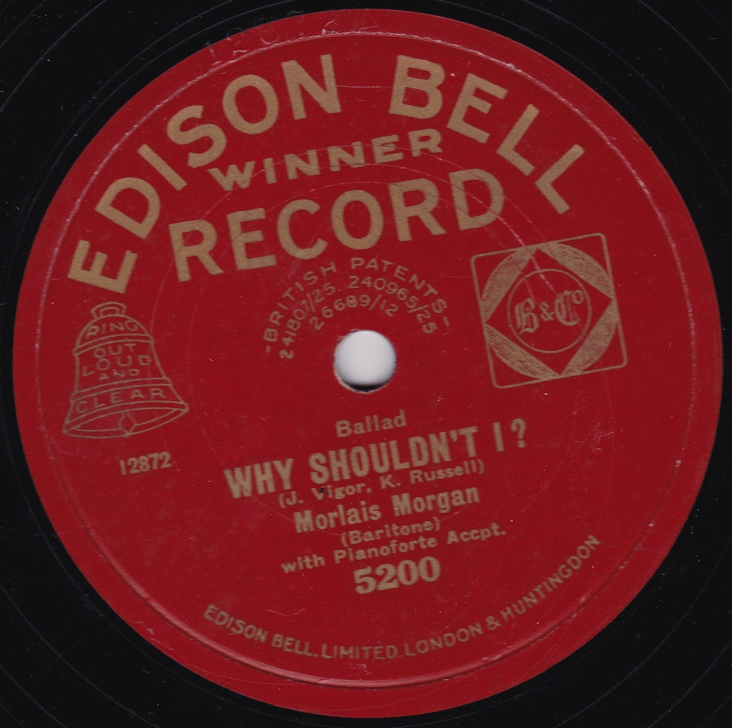 Morlais Morgan - Why Shouldn't I? (Edison Bell Winner) 10" shellac VG/-