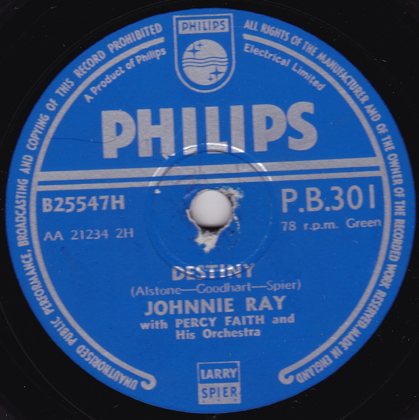 Johnnie Ray - Why Should I Be Sorry? / Destiny (Philips) 10" shellac VG/VG