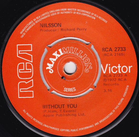 Nilsson - Without You (RCA 1976) 7" vinyl single G+/-