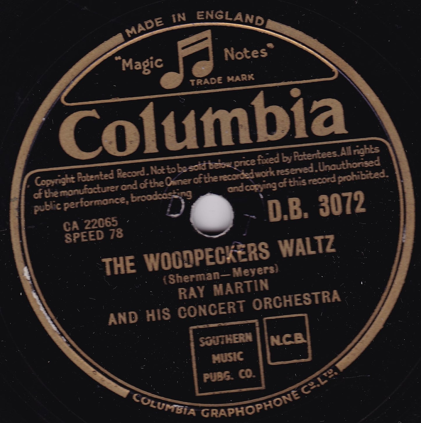 Ray Martin - The Woodpeckers Waltz (Columbia) 10" shellac VG/-