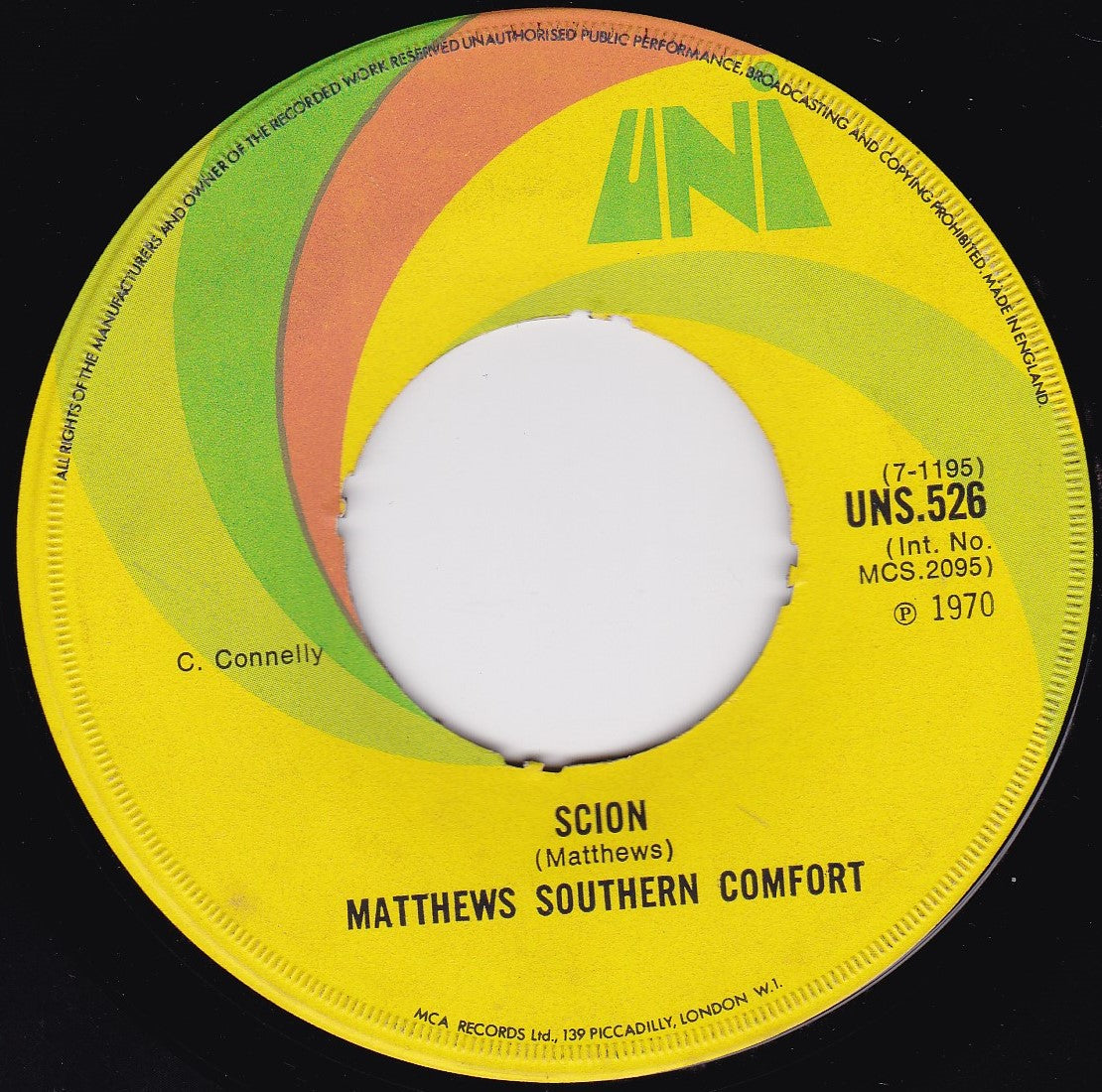 Matthews Southern Comfort – Woodstock (UNI 1970) 7" vinyl single G+/- jukebox