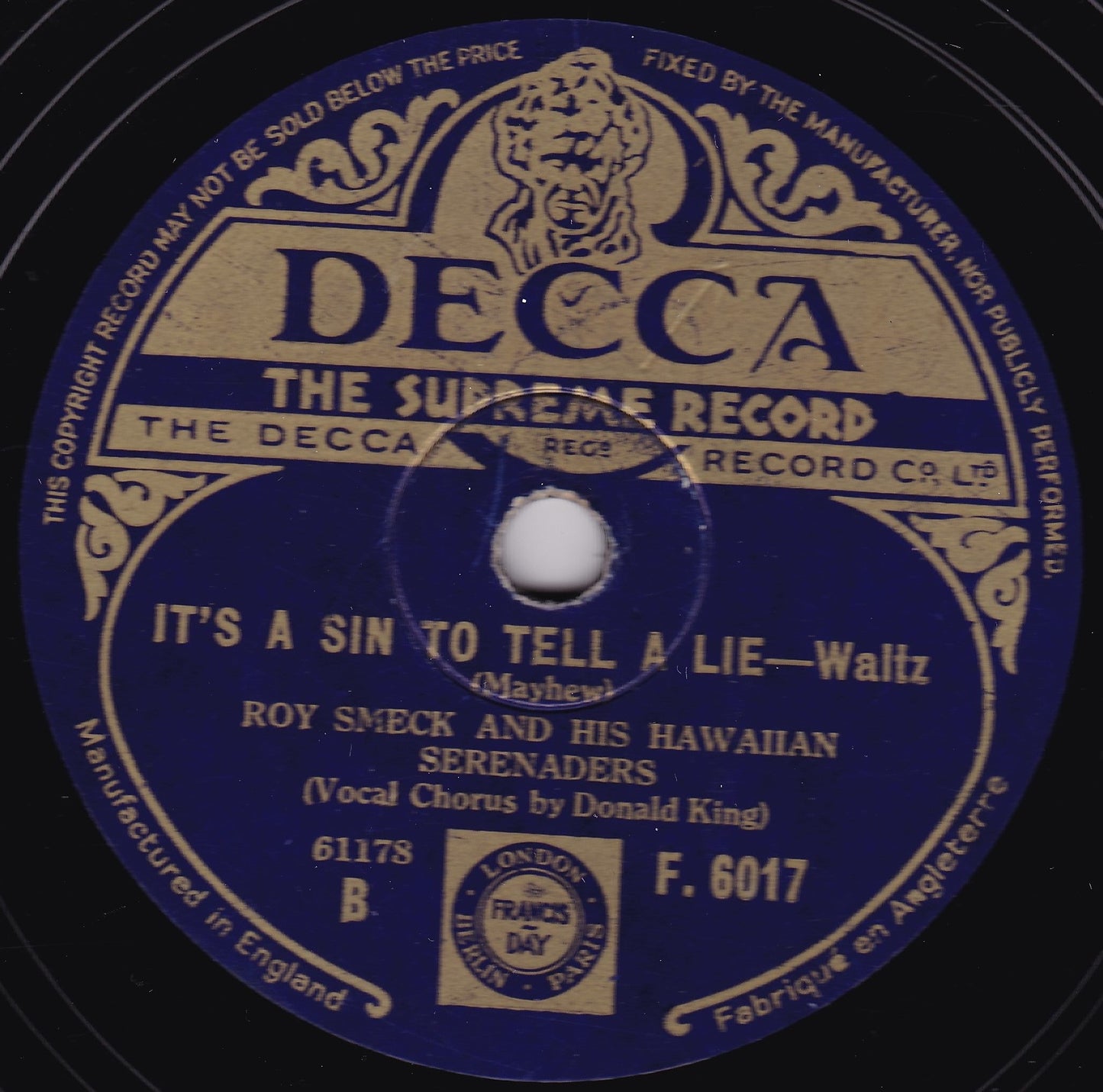 Roy Smeck And His Hawaiian Serenaders - Would You? (Decca) 10" shellac VG/-