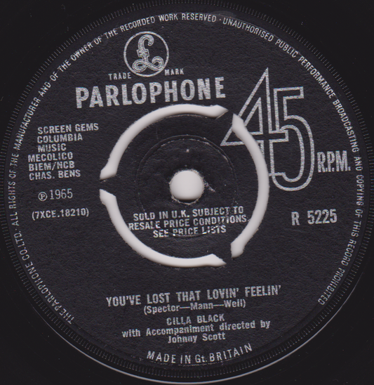 Cilla Black ‎– You've Lost That Lovin' Feelin' (Parlophone 1965) 7" vinyl single VG/-