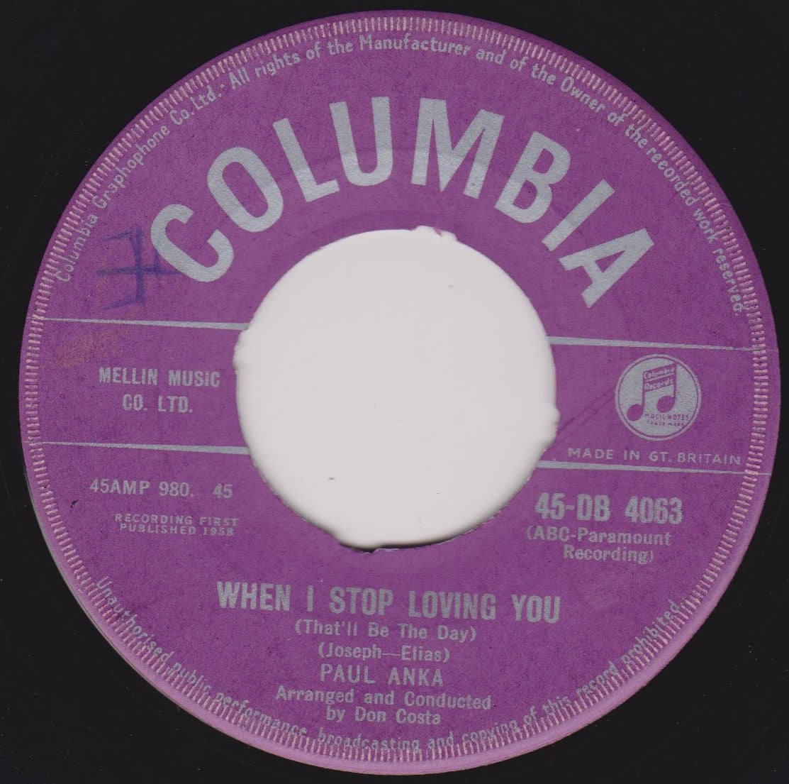 Paul Anka ‎– You Are My Destiny (Columbia 1958) 7" vinyl single VG/- jukebox