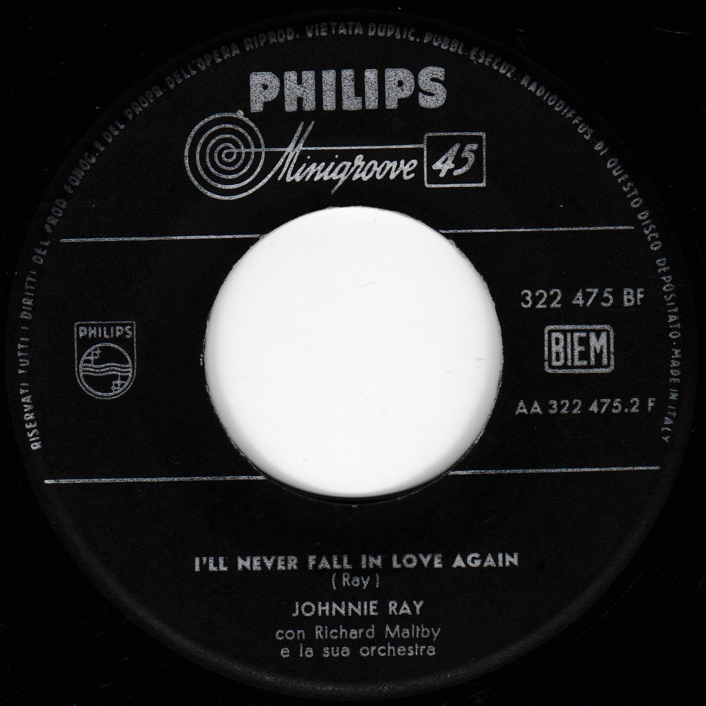 Johnnie Ray ‎– You're All That I Live For (Philips 1959) 7" vinyl single VG/- Italy jukebox