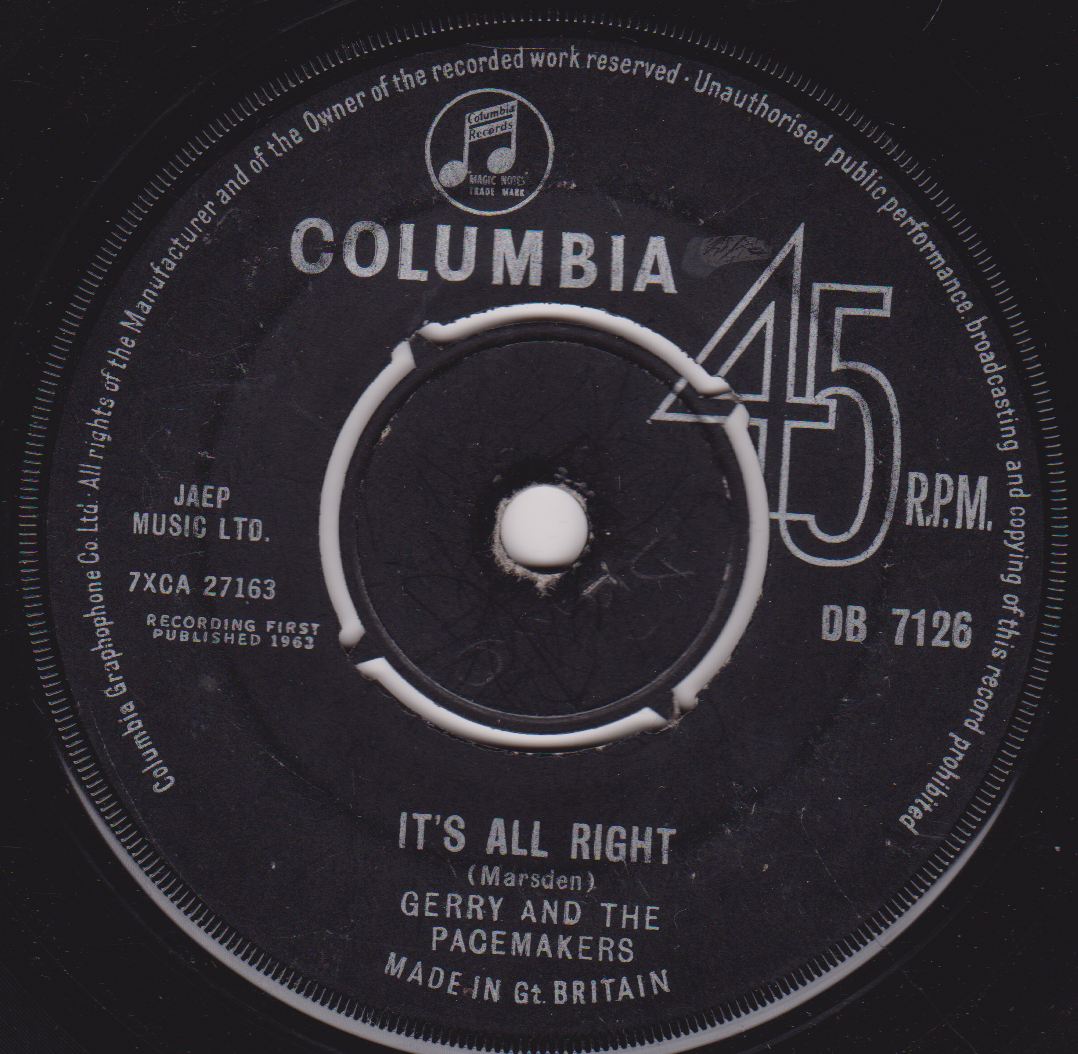 Gerry And The Pacemakers – You'll Never Walk Alone (Columbia 1963) 7" vinyl single G+/-