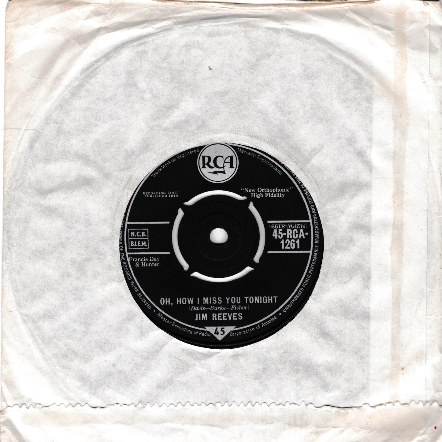 Jim Reeves ‎– You're The Only Good Thing (That Happened To Me) (RCA 1960) 7" vinyl single VG/-