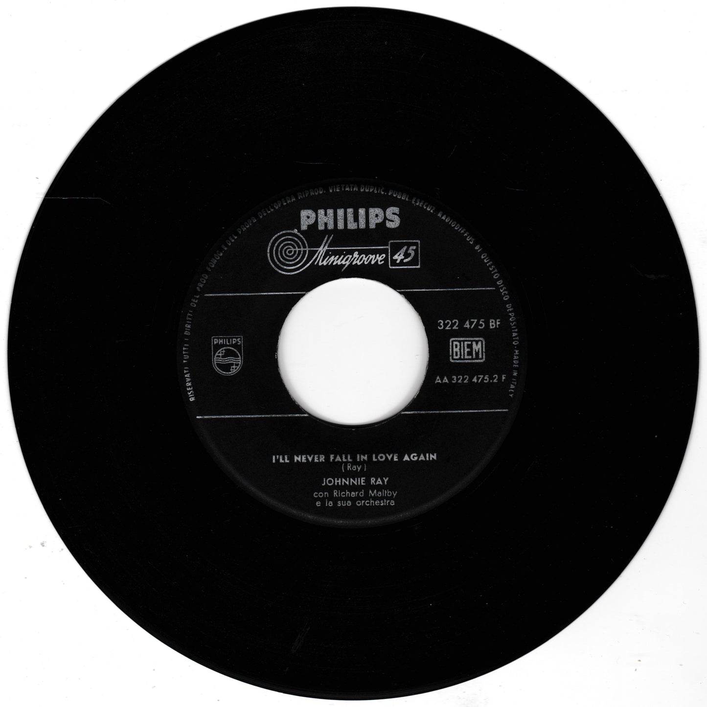 Johnnie Ray ‎– You're All That I Live For (Philips 1959) 7" vinyl single VG/- Italy jukebox