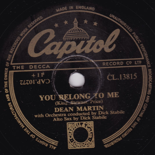 Dean Martin ‎– You Belong To Me / Hominy Grits (Capitol) 10" shellac VG/-