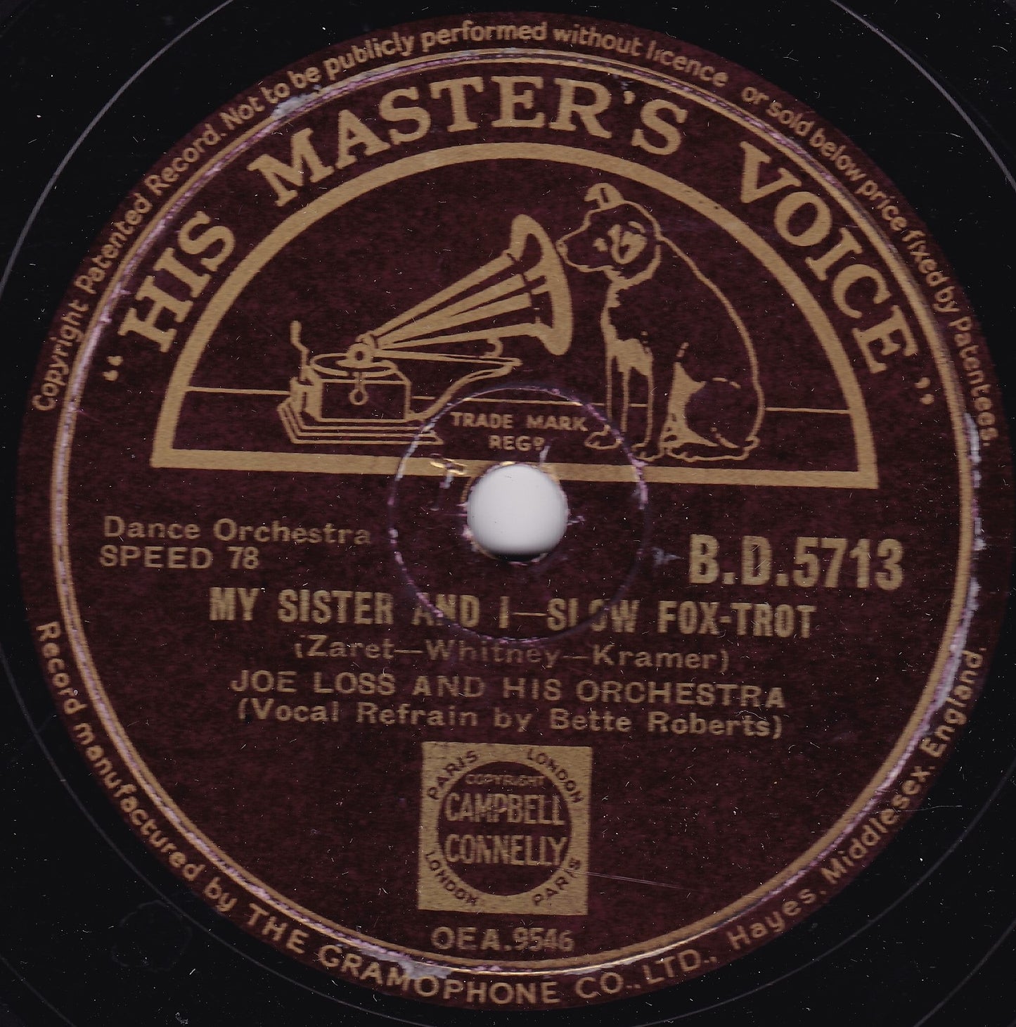 Joe Loss & His Orchestra ‎– Yours / My Sister And I (HMV 1941) 10" shellac VG/-