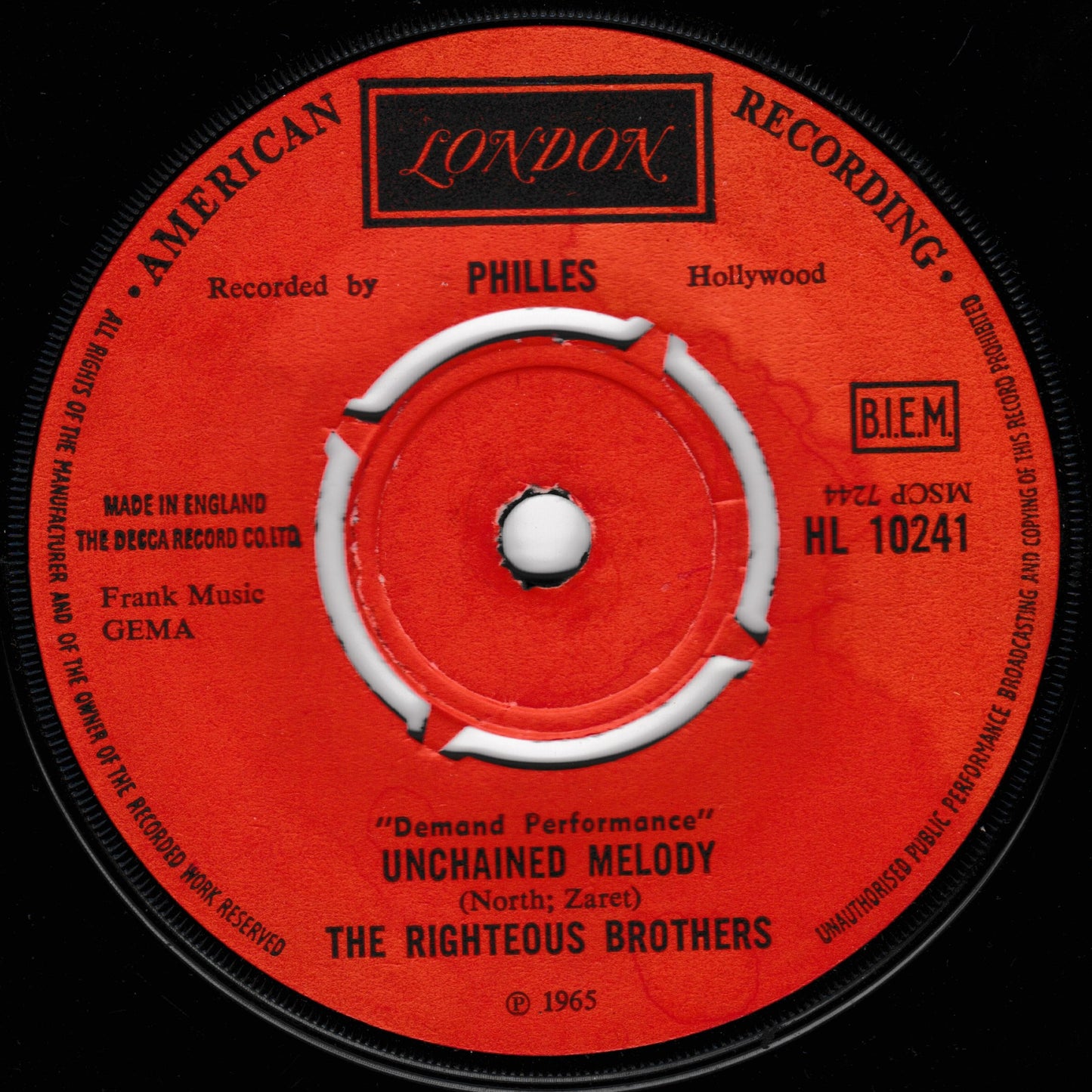 The Righteous Brothers ‎– You've Lost That Lovin' Feelin' / Unchained Melody 7" vinyl single G+/-