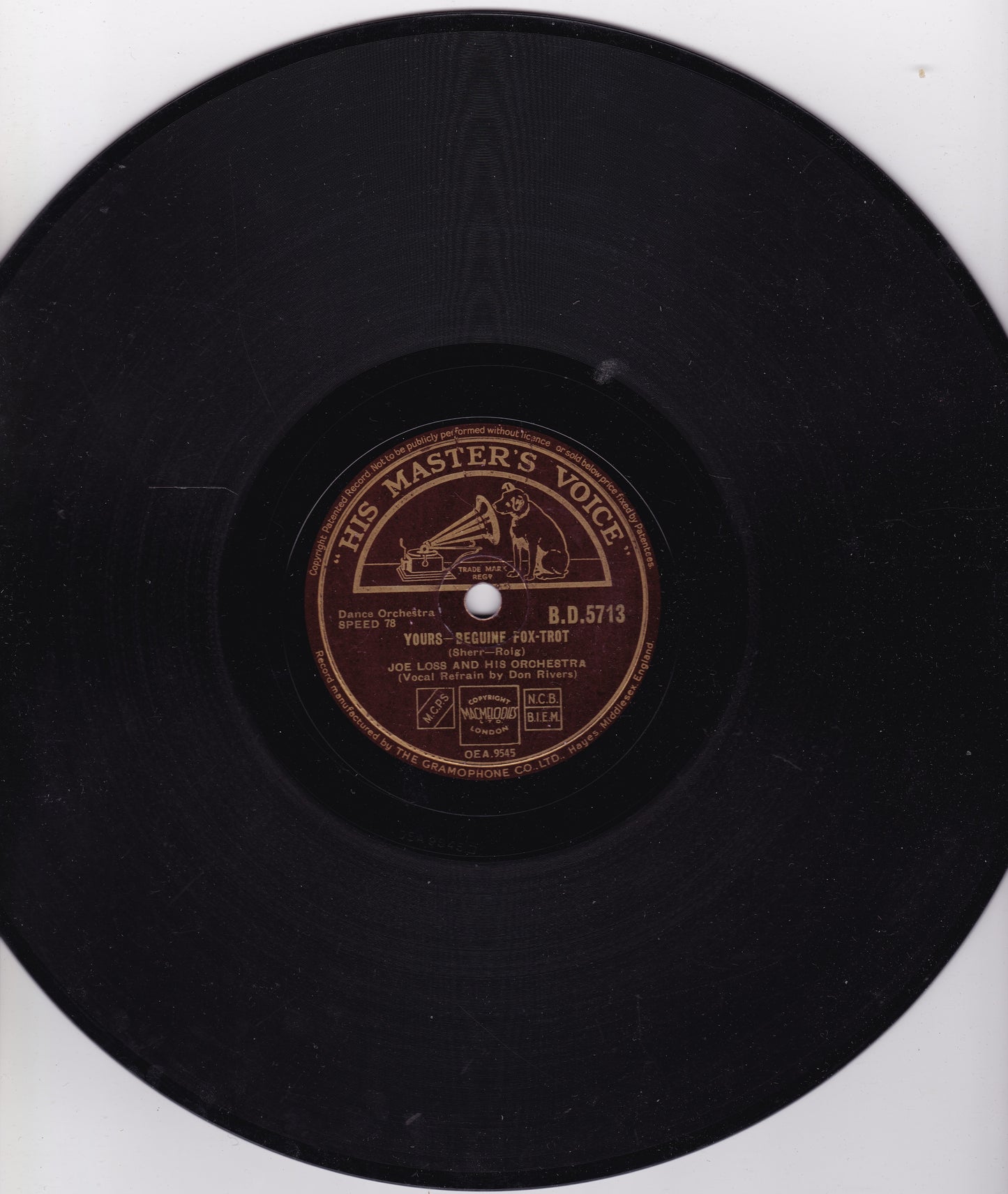 Joe Loss & His Orchestra ‎– Yours / My Sister And I (HMV 1941) 10" shellac VG/-