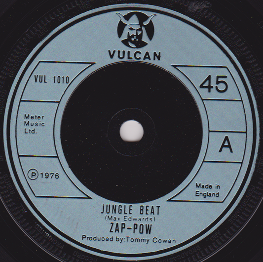 Record label with 'Vulcan' branding and text on a black background