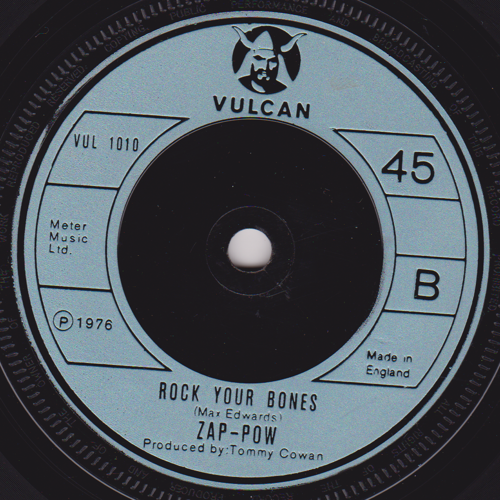 Record label for a vinyl record with 'Vulcan' branding and song details.