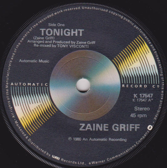 Zaine Griff - Tonight (Automatic 1980) 7" vinyl single VG/-