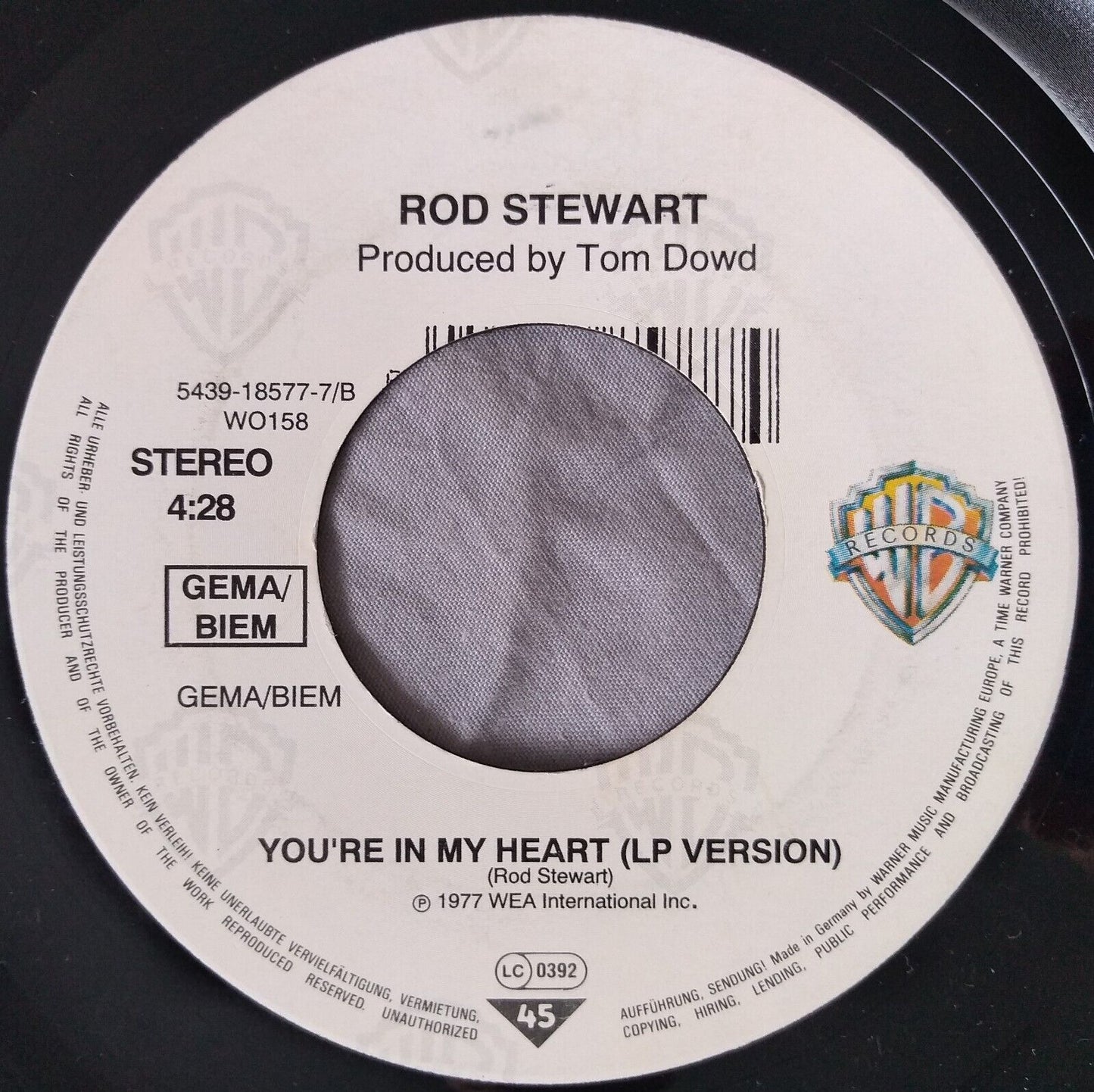 Rod Stewart - Ruby Tuesday (WB 1993) 7" vinyl single VG/- jukebox centre