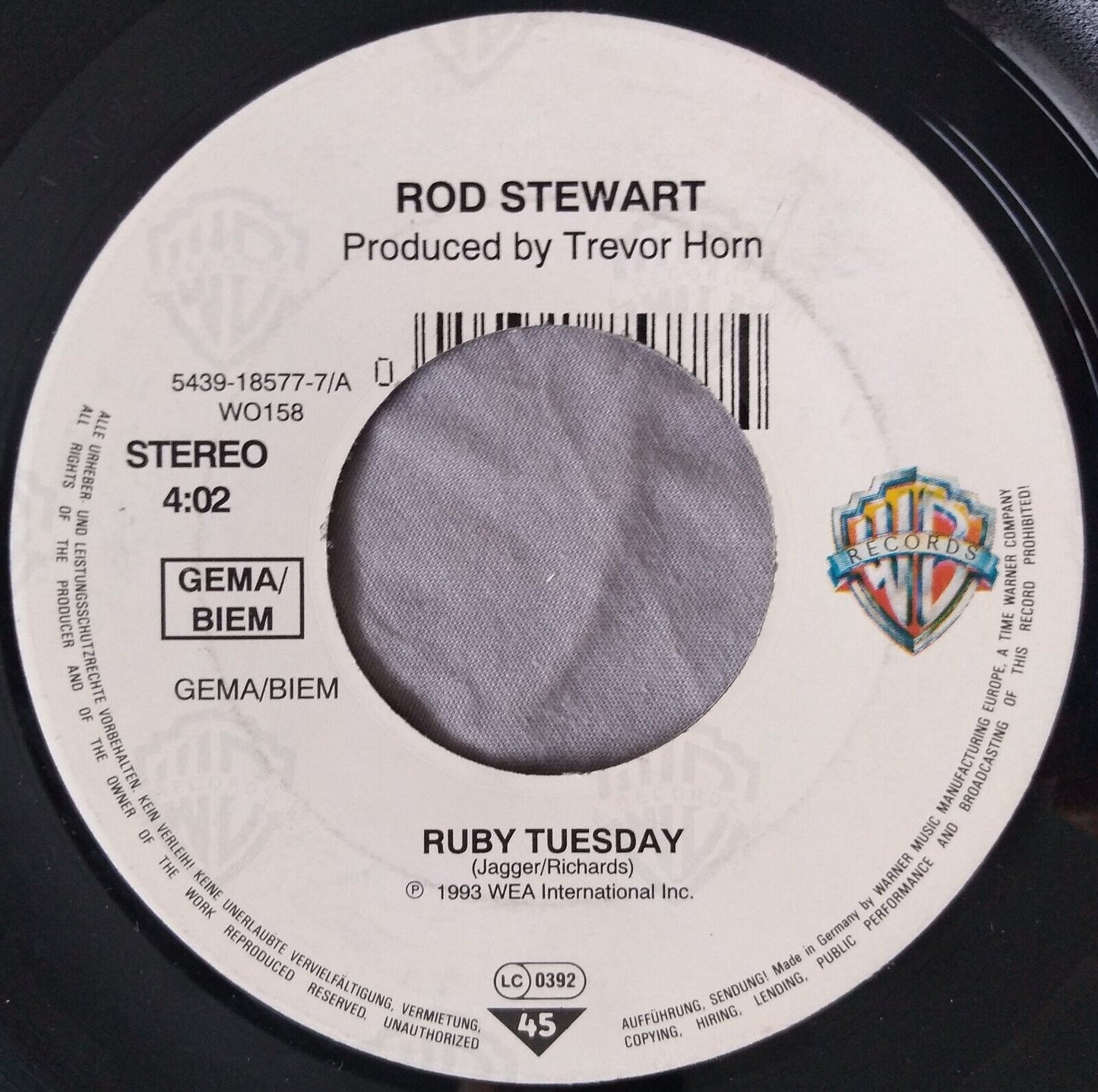 Rod Stewart - Ruby Tuesday (WB 1993) 7" vinyl single VG/- jukebox centre