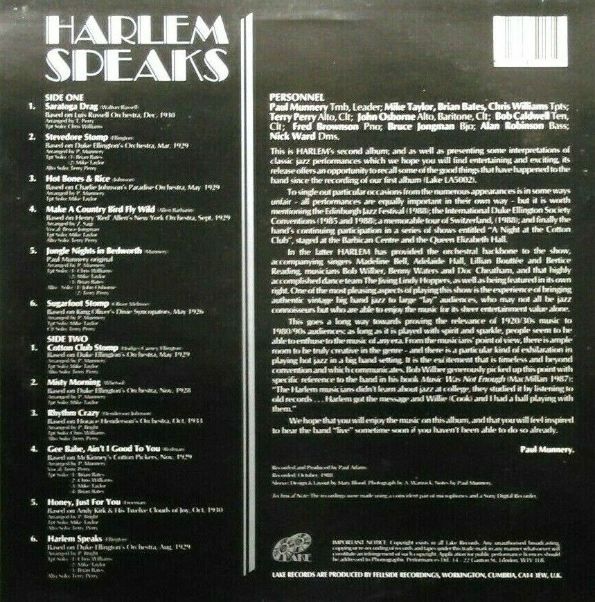 Harlem - Harlem Speaks (Lake, 1989) 12" vinyl LP VG/VG